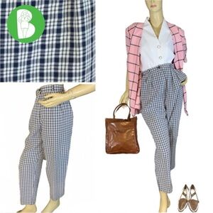 VINTAGE 1990'S WORTHINGTON PETITE BLUE & WHITE PLAID TAPER LEG PANTS (10P)